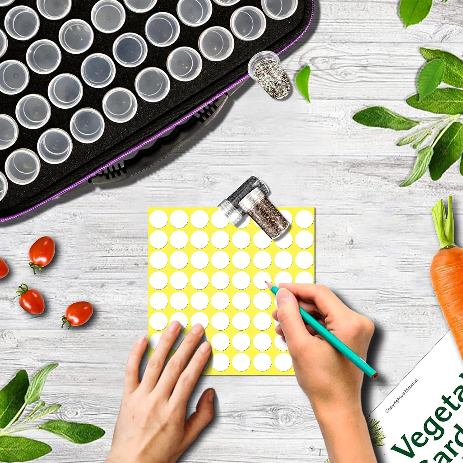 60 Slots Seed Storage Organizer with 10 Envelopes, Portable Storage Box with Label Stickers Zipper Bag, Seed Container Storage for Flower Plants Vegetable Garden(60 Jars)
