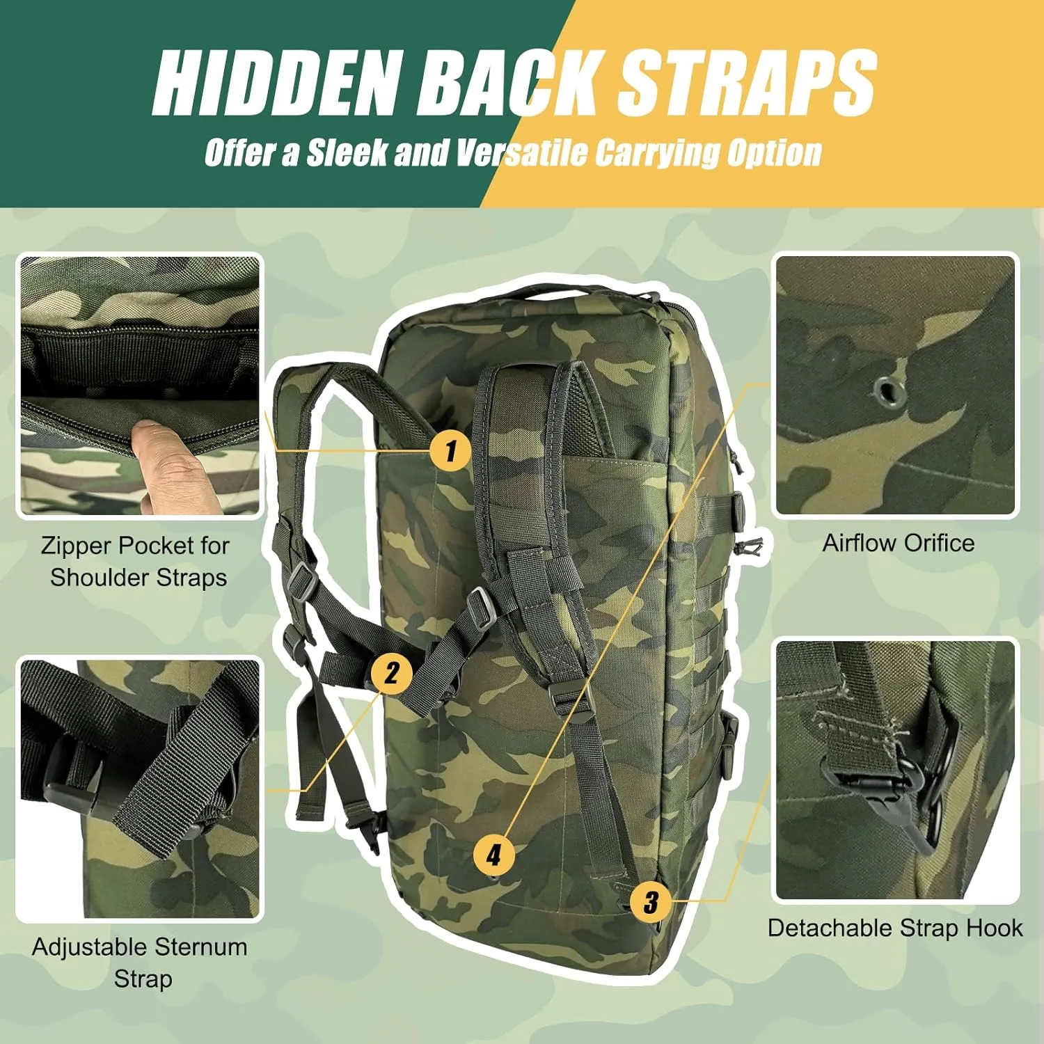65L Large Travel Duffle Bag Military Tactical Backpack, Army Assault Pack 3 Day Bug Out Bag Rucksack for Outdoor Sport Hiking Camping with Molle System, Woodland