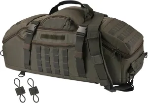 65L Large Travel Gym Duffle Bag with Tensile Strength Pom Buckle Military Tactical Backpack, Army Pack for Outdoor Sport with Molle System, Olive Green
