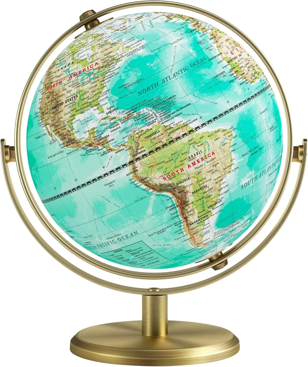 8'' World Globe with Gold Stand 720° Rotating, Kids Adults Student Geography Educational, Desk Globe Decorative Office Classroom, Unique Birthday Christmas Gifts (Elegant Turquoise)