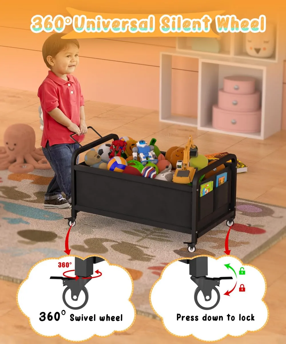 80L Large Kids Toy Box with Wheels, Toy Chest Storage Organizer for Toddlers, Boys, Girls, Toy Storage Bin for Stuffed Animals, PlayRoom, Bedroom, Nursery, Living Room, Black