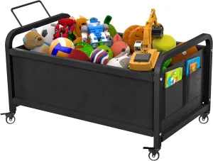 80L Large Kids Toy Box with Wheels, Toy Chest Storage Organizer for Toddlers, Boys, Girls, Toy Storage Bin for Stuffed Animals, PlayRoom, Bedroom, Nursery, Living Room, Black