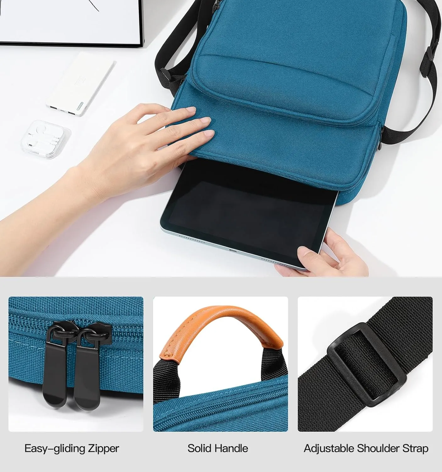 9-11 Inch Tablet Sleeve Bag with Shoulder Strap for iPad 10th Gen 10.9", iPad (A16) 11",iPad 9/8/7th Gen 10.2",iPad Air 11",iPad Pro 11",iPad Air5/4 10.9",Galaxy Tab A9  Plus 11",Peacock Blue
