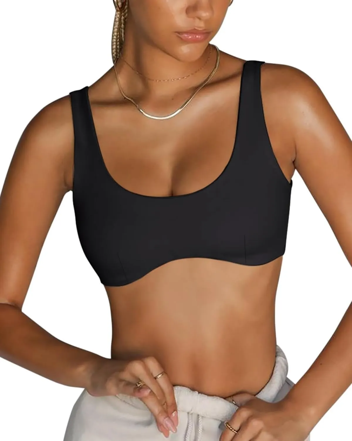 ABOCIW Womens Scoop Neck Sports Bra Padded U Back Medium Impact Fitness Gym Yoga Bra Workout Crop Top