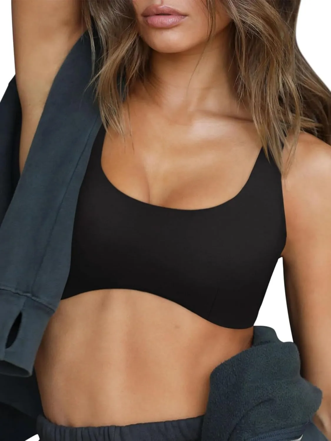ABOCIW Womens Scoop Neck Sports Bra Padded U Back Medium Impact Fitness Gym Yoga Bra Workout Crop Top