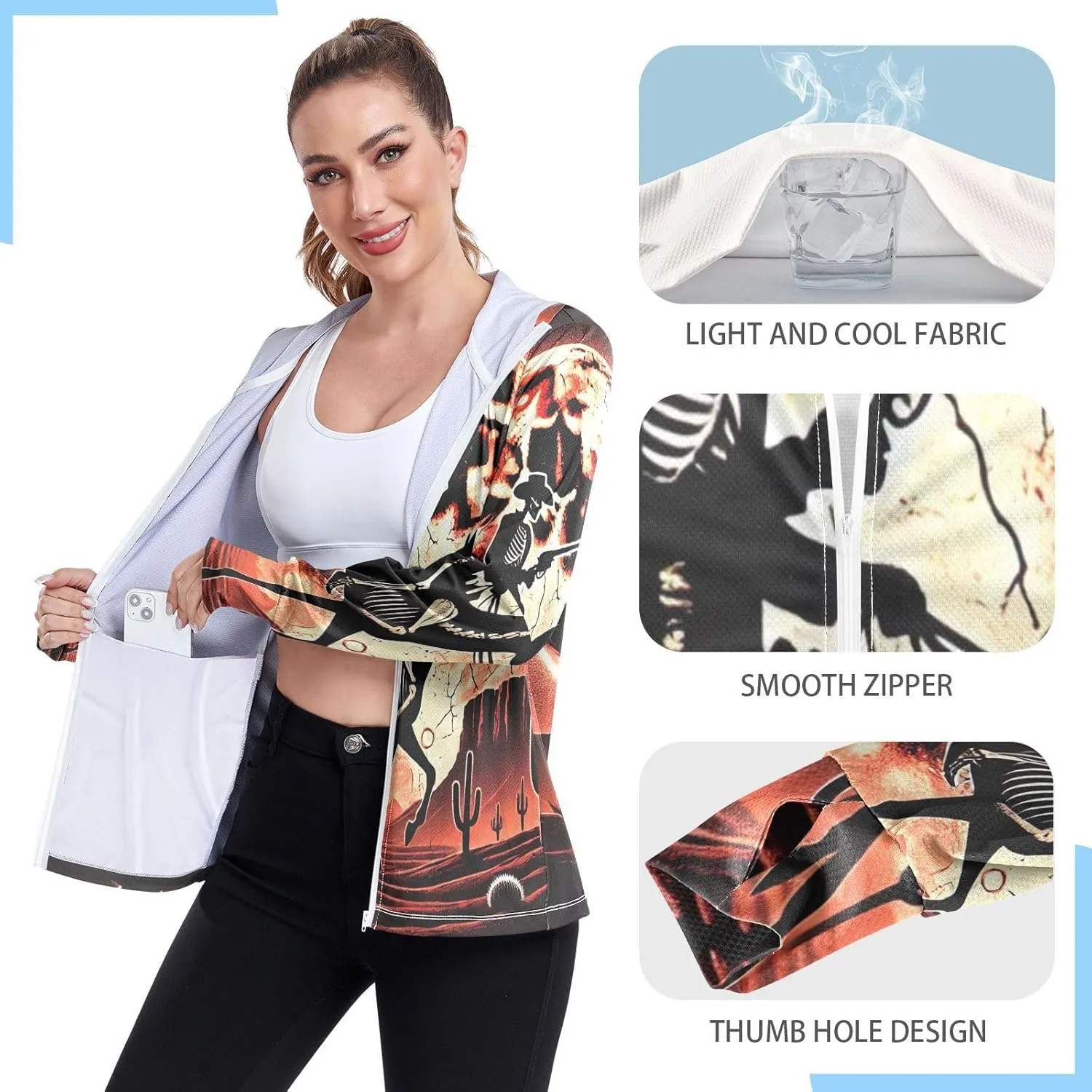 Abstract Checked Hearts Uv Protection Shirts for Women, Upf 50  Long Sleeve Zip up Hoodie