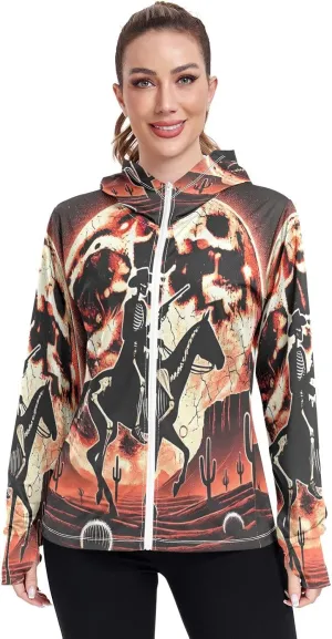 Abstract Checked Hearts Uv Protection Shirts for Women, Upf 50  Long Sleeve Zip up Hoodie