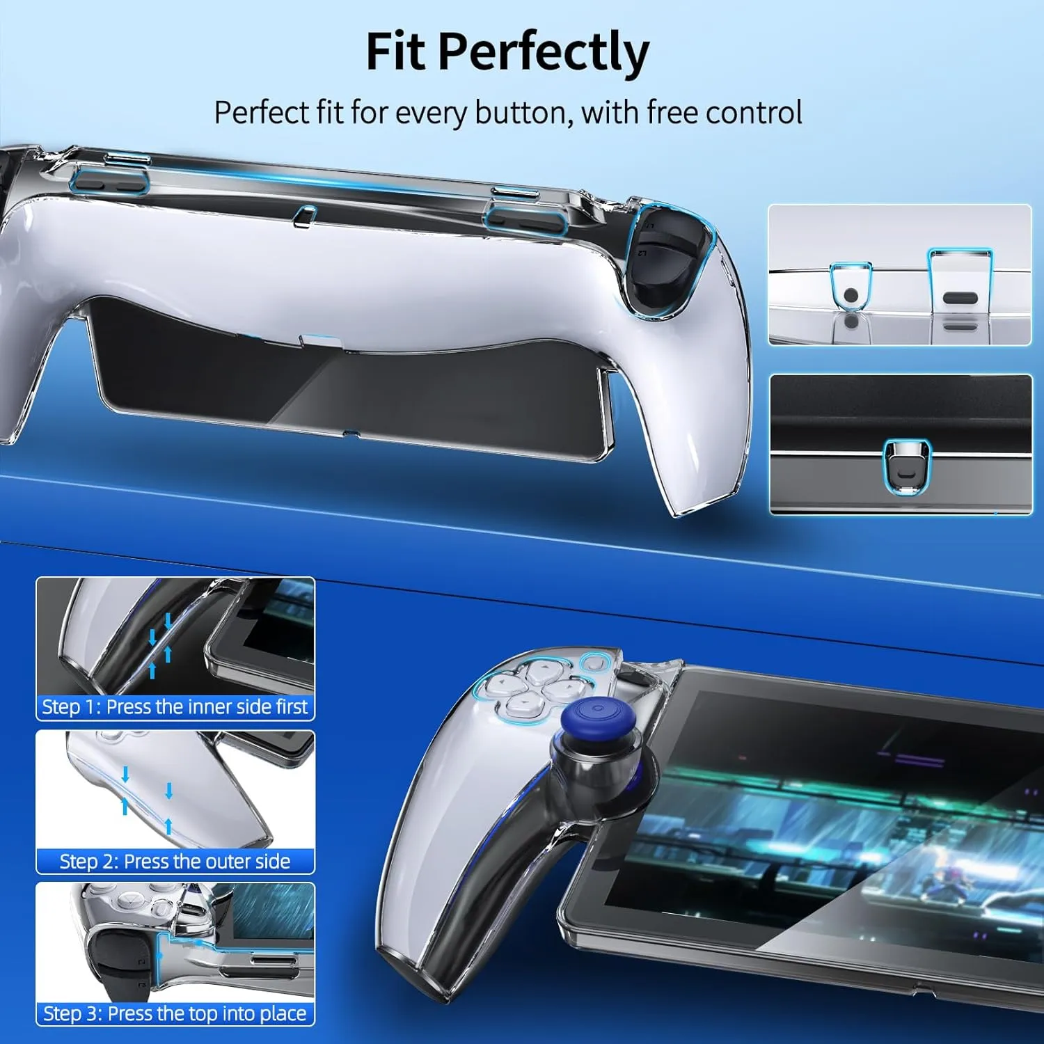 Accessories Bundle for PlayStation Portal, Carry Case with Hard Clear Protective Cover and Tempered Glass Screen Protector, Portable Hard Shell Travel Handbag for PS Portal Remote Player-Sapphire Blue