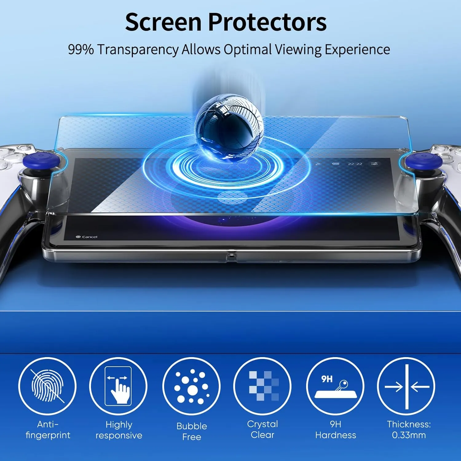 Accessories Bundle for PlayStation Portal, Carry Case with Hard Clear Protective Cover and Tempered Glass Screen Protector, Portable Hard Shell Travel Handbag for PS Portal Remote Player-Sapphire Blue