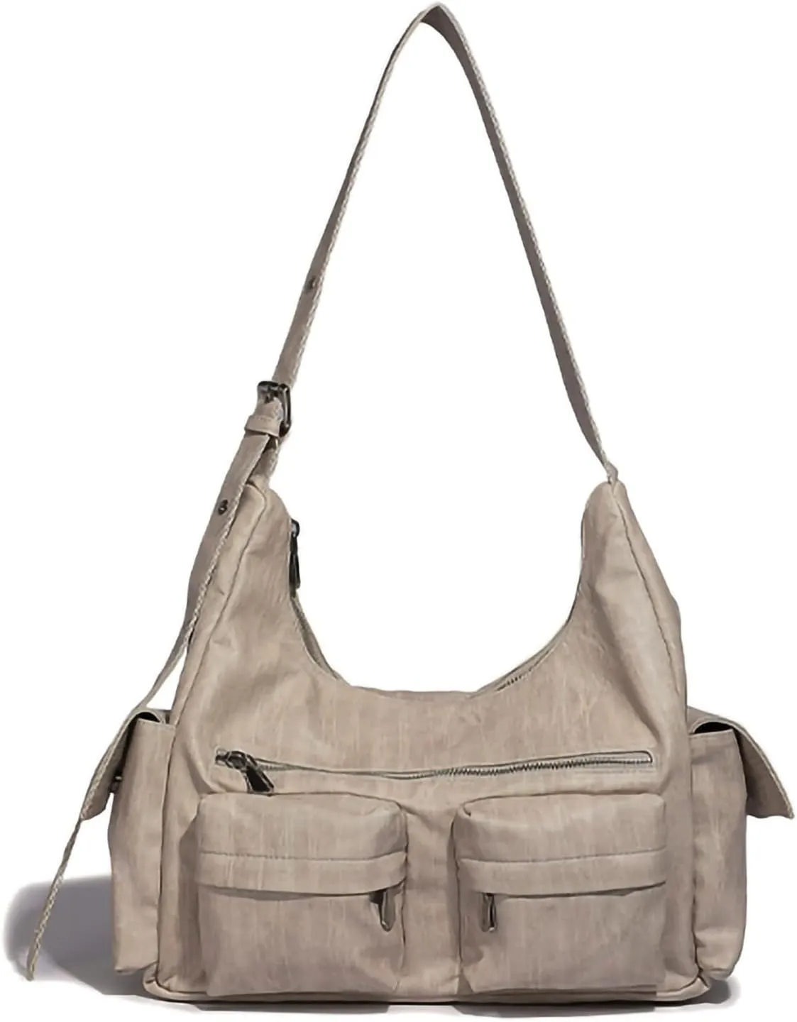 ACOLLIE-New Multi-pockets design style handbag light luxury high-end bag casual vintage washed PU bag (Khaki)
