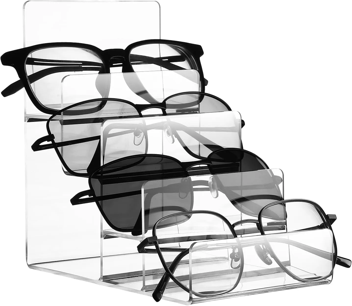 Acrylic 4-Tier Clear Display Stand for Wallet, Jewelry, Glasses, Perfume, and Collectibles - Handbag Purse Display Stand - Multi-Layer Organizer Shelf for Home, Retail, and Trade Show Use