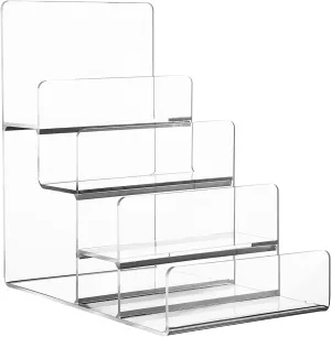 Acrylic 4-Tier Clear Display Stand for Wallet, Jewelry, Glasses, Perfume, and Collectibles - Handbag Purse Display Stand - Multi-Layer Organizer Shelf for Home, Retail, and Trade Show Use