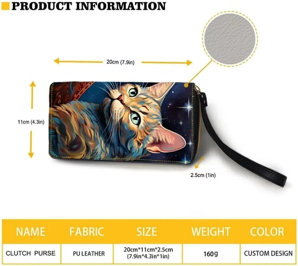 African Cats Print Card Holder Wallet For Women Large Capacity Zip Around Long Clutch Novelty Vintage Wristlet Wallet