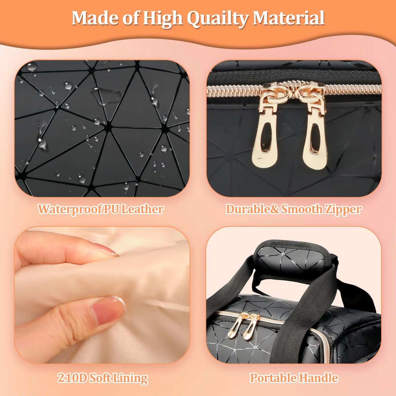ahzske Large Nail Polish Organizer Bag Holds 80 Bottles (15ml/0.5 fl.oz), Portable Nail Lamp Kit Shoulder Case with 4 Removable Pouches, Multiple Pockets for Nail Supplies Storage PU Leather (Black)