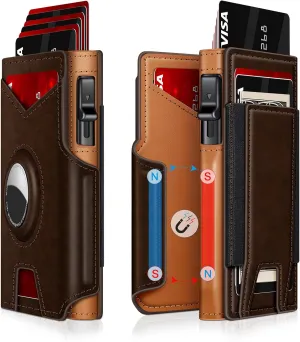 Airtag Wallet for Men, Minimalist Slim Mens Wallet Smart Pop Up Credit Card Holder for 9-13 Cards, RFID Blocking Wallet with ID Window & Cash Slot, Compact Bifold Metal Aluminum Card Case