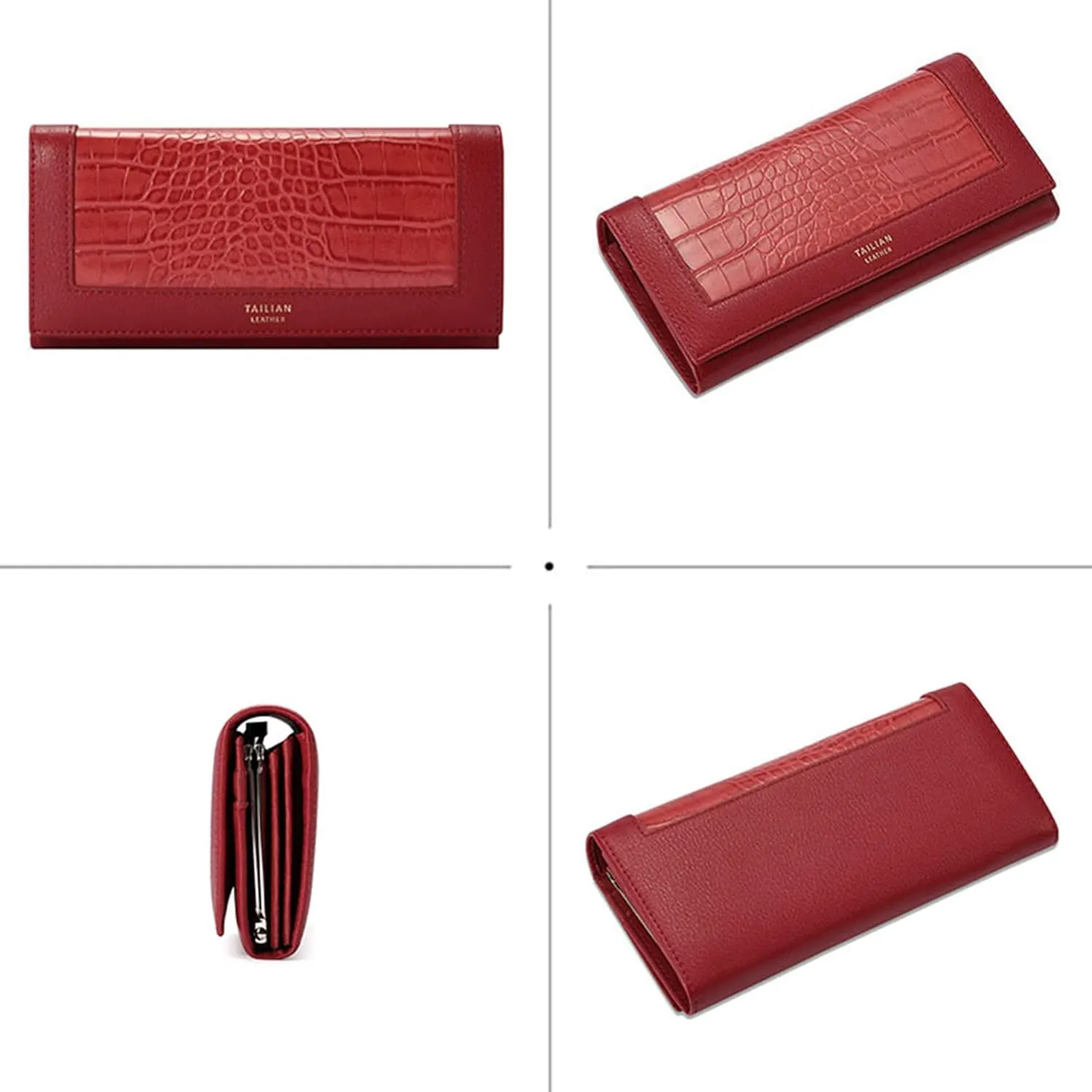 Aisi Women Men Leather Wallet Embossed Crocodile Clutch Wallet Credit Card Holder
