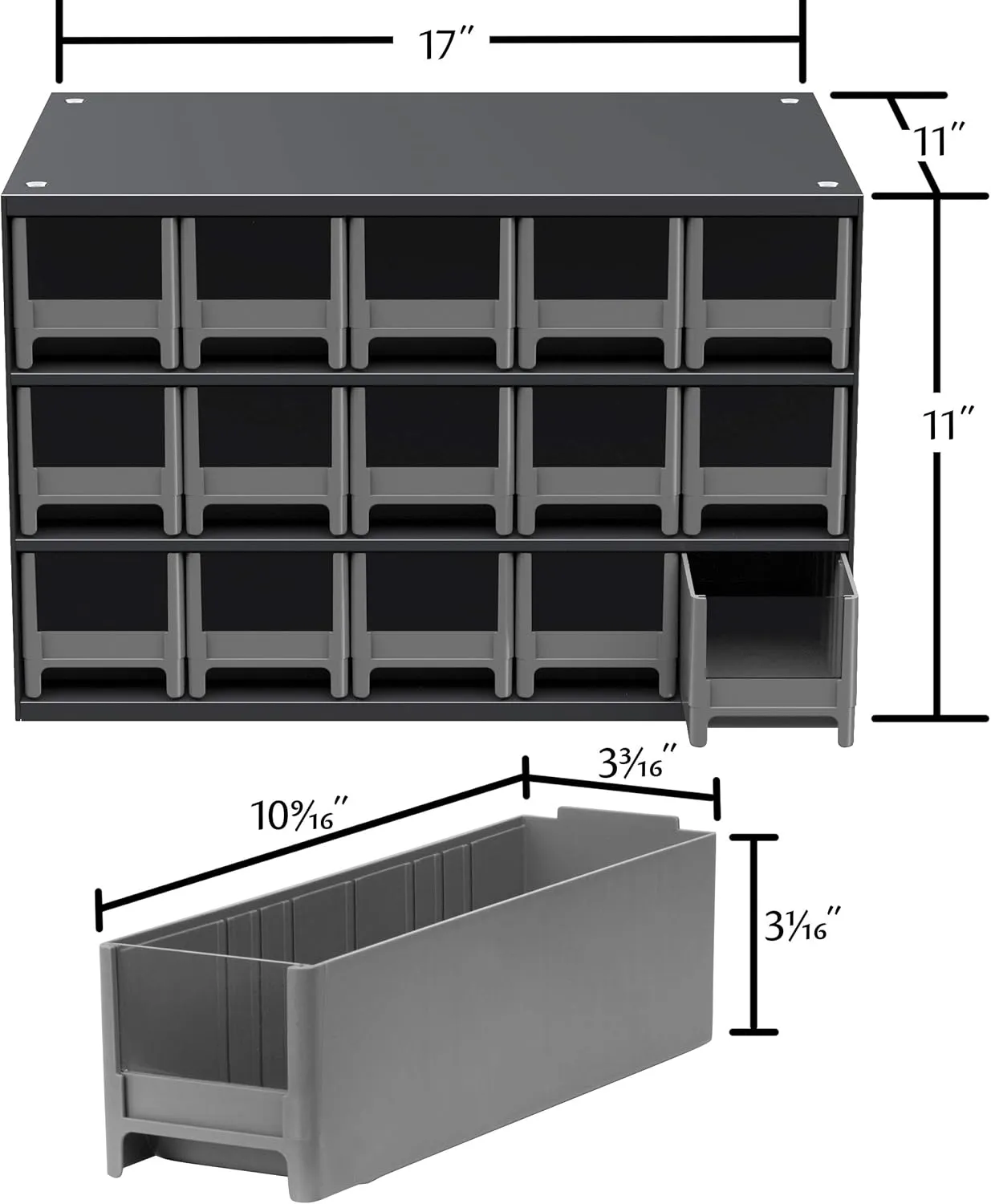 Akro-Mils Steel Garage Storage Cabinet, Small Parts Organizer Metal Cabinet for Hardware, Nails, Screws, Bolts, Nuts, and More, 17" W x 11" D x 11" H, 15-Drawer, Gray Cabinet/Gray Drawers (19715)