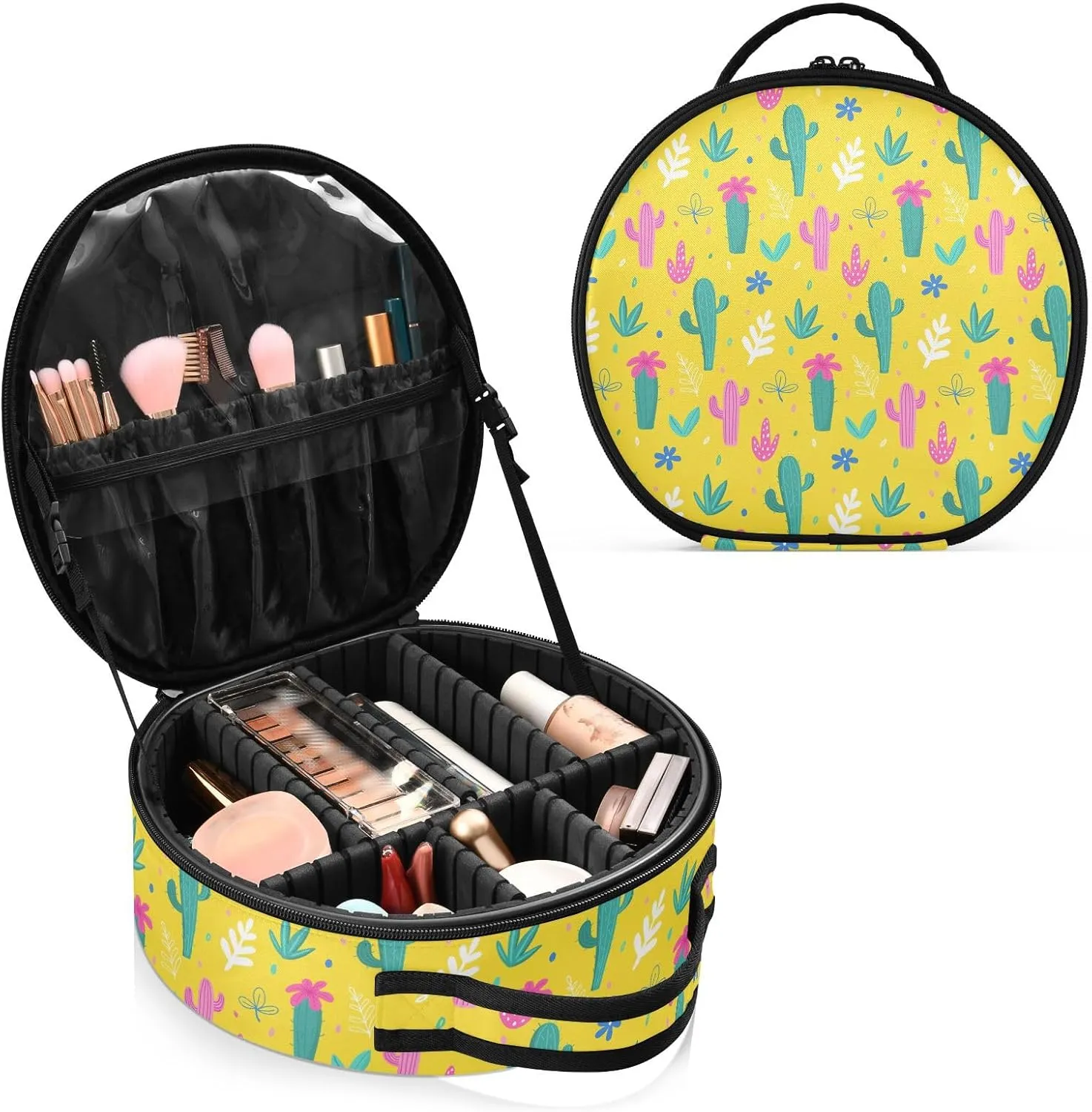 ALAZA Cacti Palm Leavs Jungle Flowers Toiletry Bag Travel Makeup Case Organizer for Women