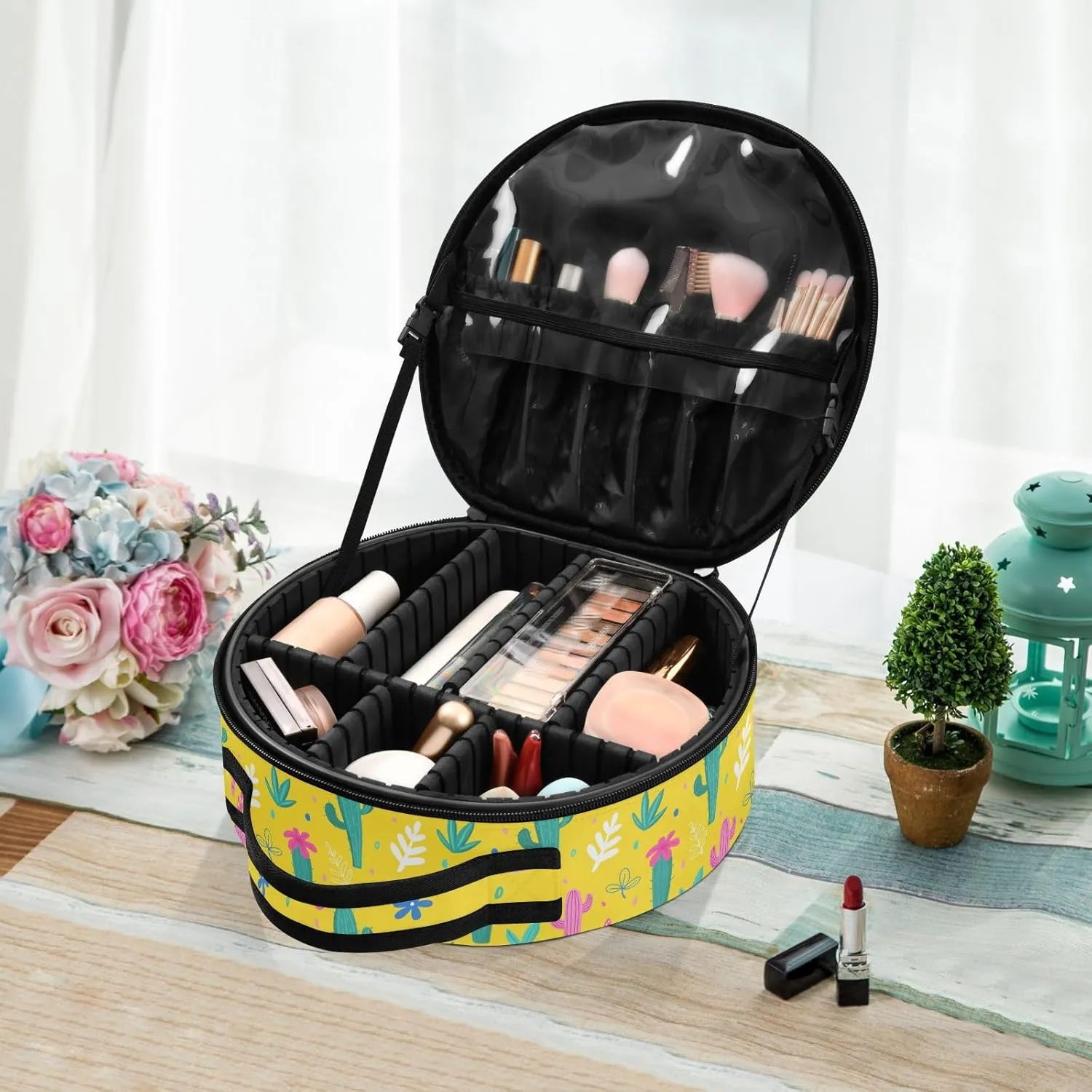 ALAZA Cacti Palm Leavs Jungle Flowers Toiletry Bag Travel Makeup Case Organizer for Women