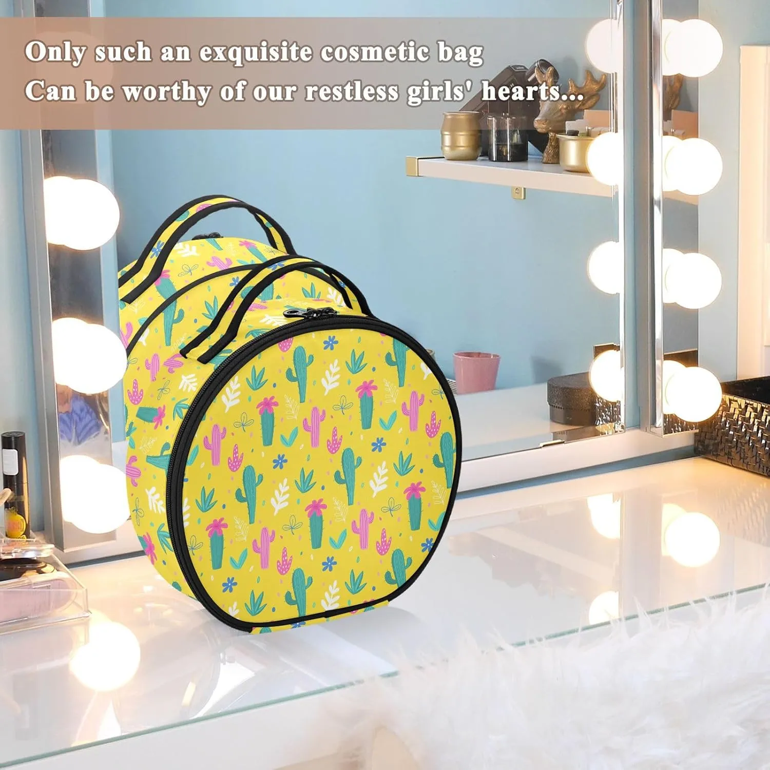 ALAZA Cacti Palm Leavs Jungle Flowers Toiletry Bag Travel Makeup Case Organizer for Women