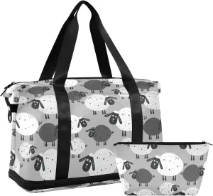 ALAZA Cute Sheep Childish Style Travel Duffel Bag for Women Men Sports Gym Bag with Shoe Compartment Tote Weekender Overnight Bag with Wet Pocket for Travel, Gym,Yoga,Swimming