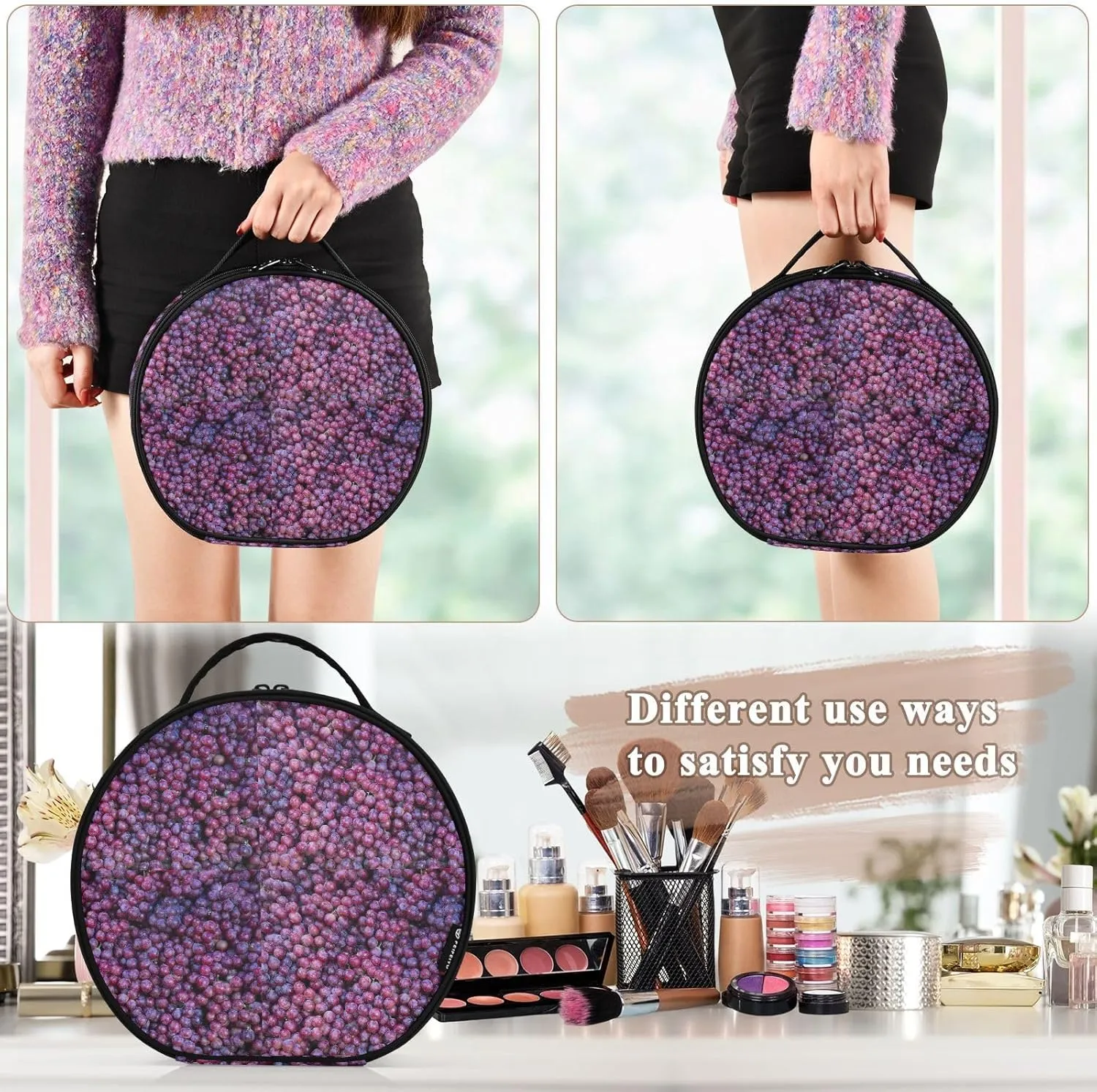 ALAZA Grape Toiletry Bag Travel Makeup Case Organizer for Women