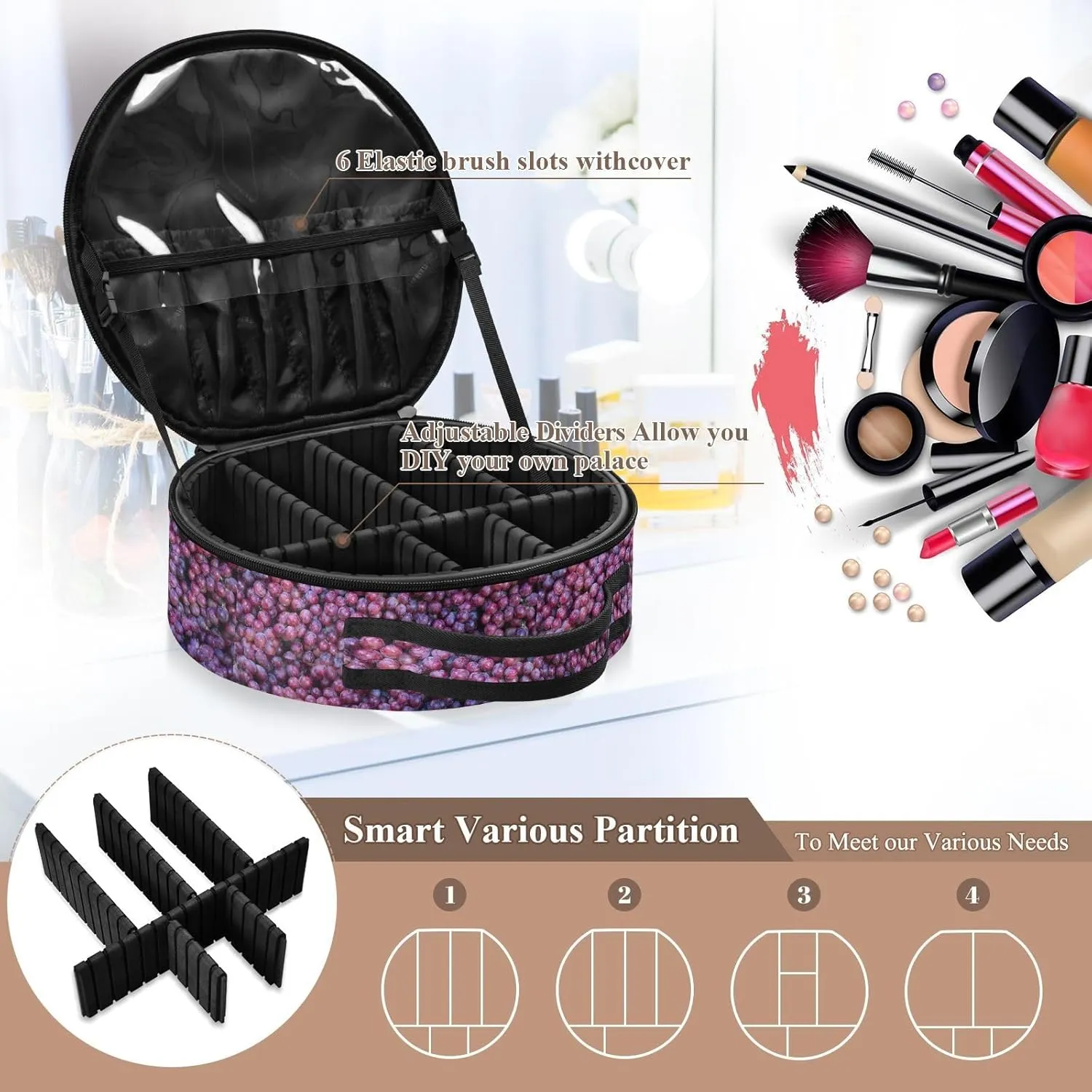 ALAZA Grape Toiletry Bag Travel Makeup Case Organizer for Women