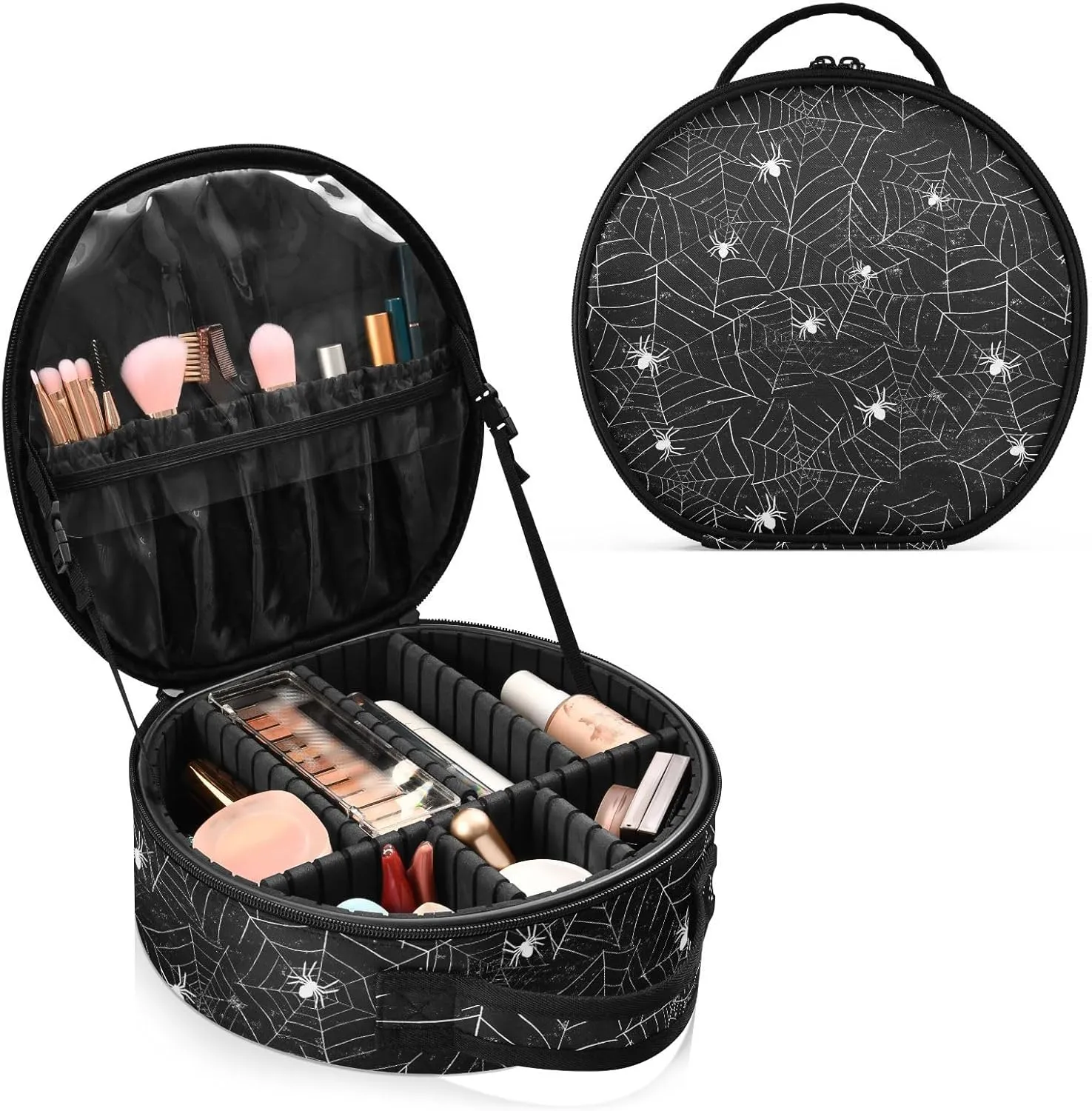 ALAZA Halloween Black and White Grunge Background with Spiderwebs Travel Cosmetic Organizer Make up Organizer Toiletry Bag