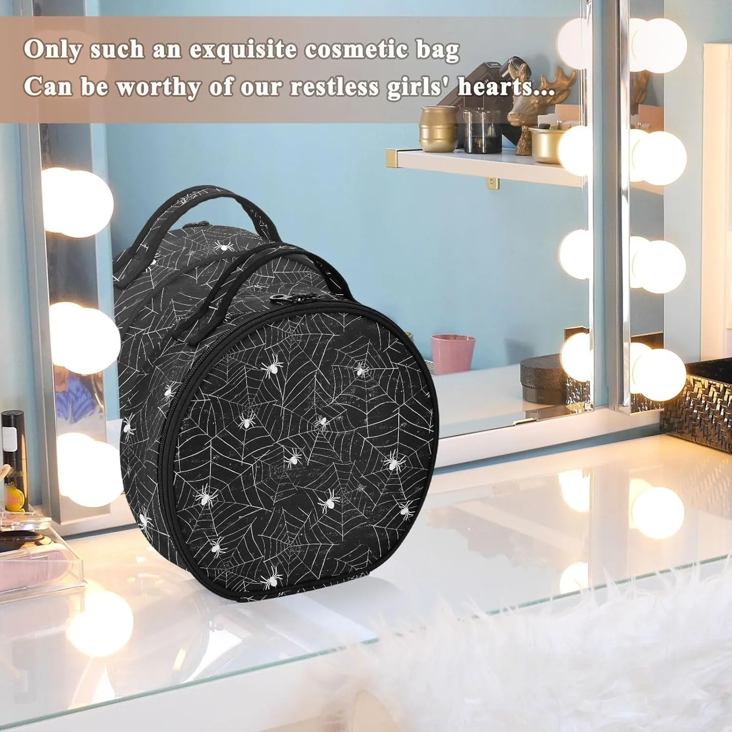 ALAZA Halloween Black and White Grunge Background with Spiderwebs Travel Cosmetic Organizer Make up Organizer Toiletry Bag
