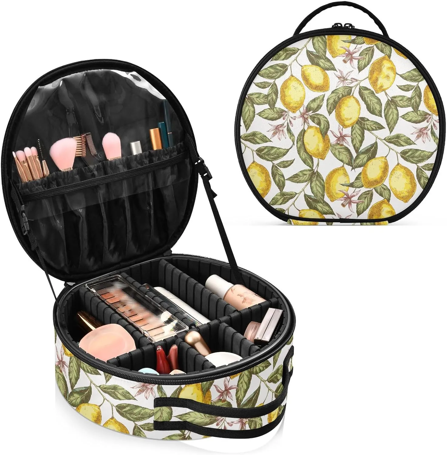 ALAZA Lemon Leaves Flower Makeup Bag Travel Cosmetic Bag Large Toiletry Organizer