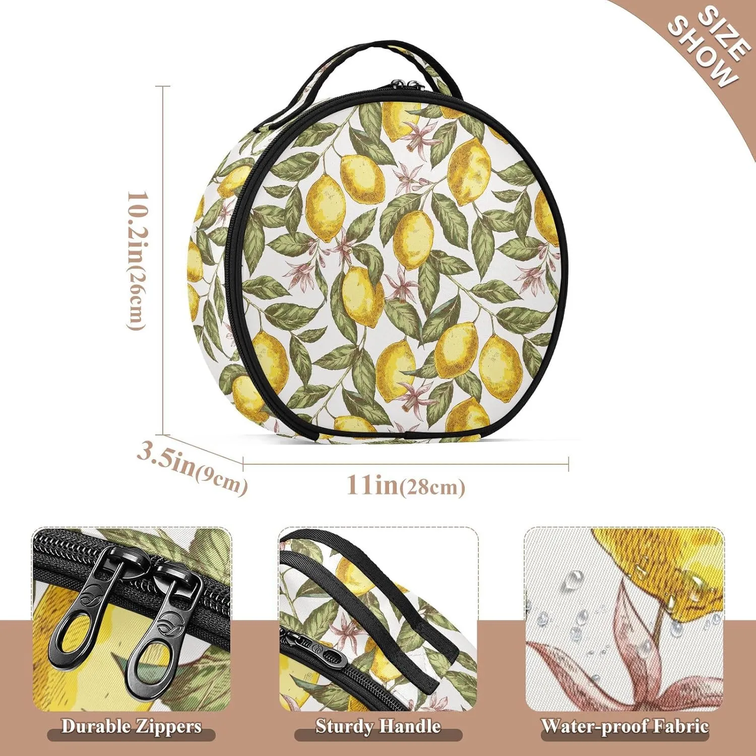 ALAZA Lemon Leaves Flower Makeup Bag Travel Cosmetic Bag Large Toiletry Organizer