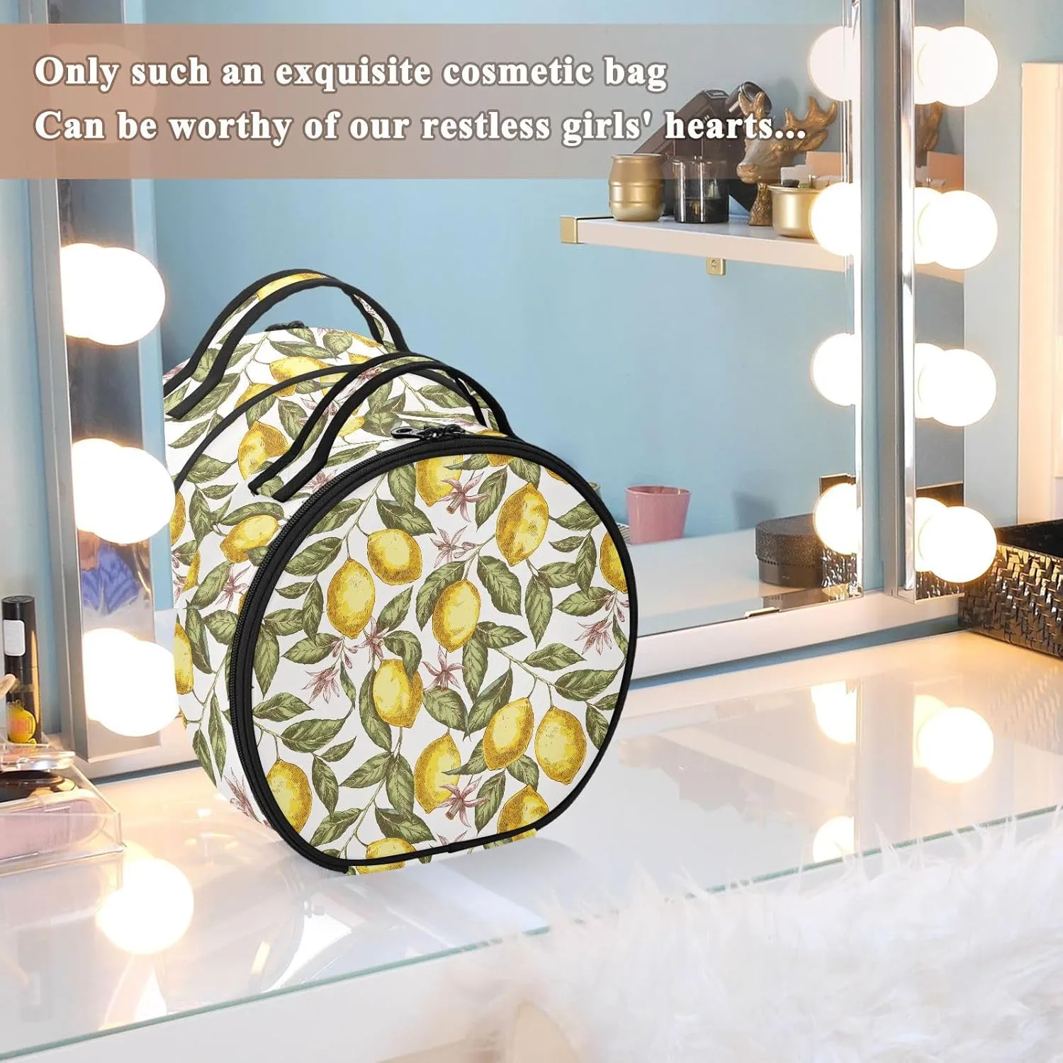 ALAZA Lemon Leaves Flower Makeup Bag Travel Cosmetic Bag Large Toiletry Organizer