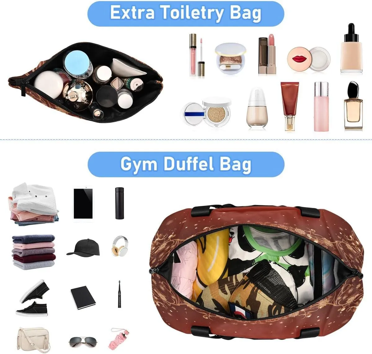 ALAZA Old Deer Pine Tree Snowflake Xmas Travel Duffel Bag with Shoe Compartment Tote Bag Weekender Overnight Bag with Wet Pocket for Travel,Gym,Yoga,Swimming