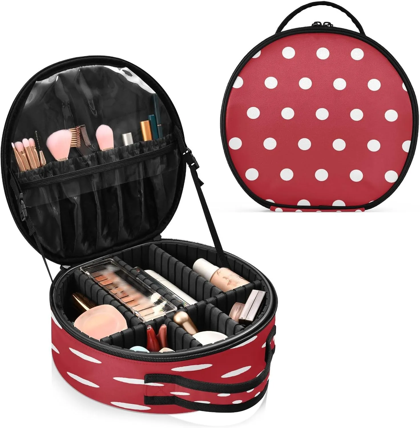 ALAZA White Polka Dots on Red Toiletry Bag Travel Makeup Case Organizer for Women
