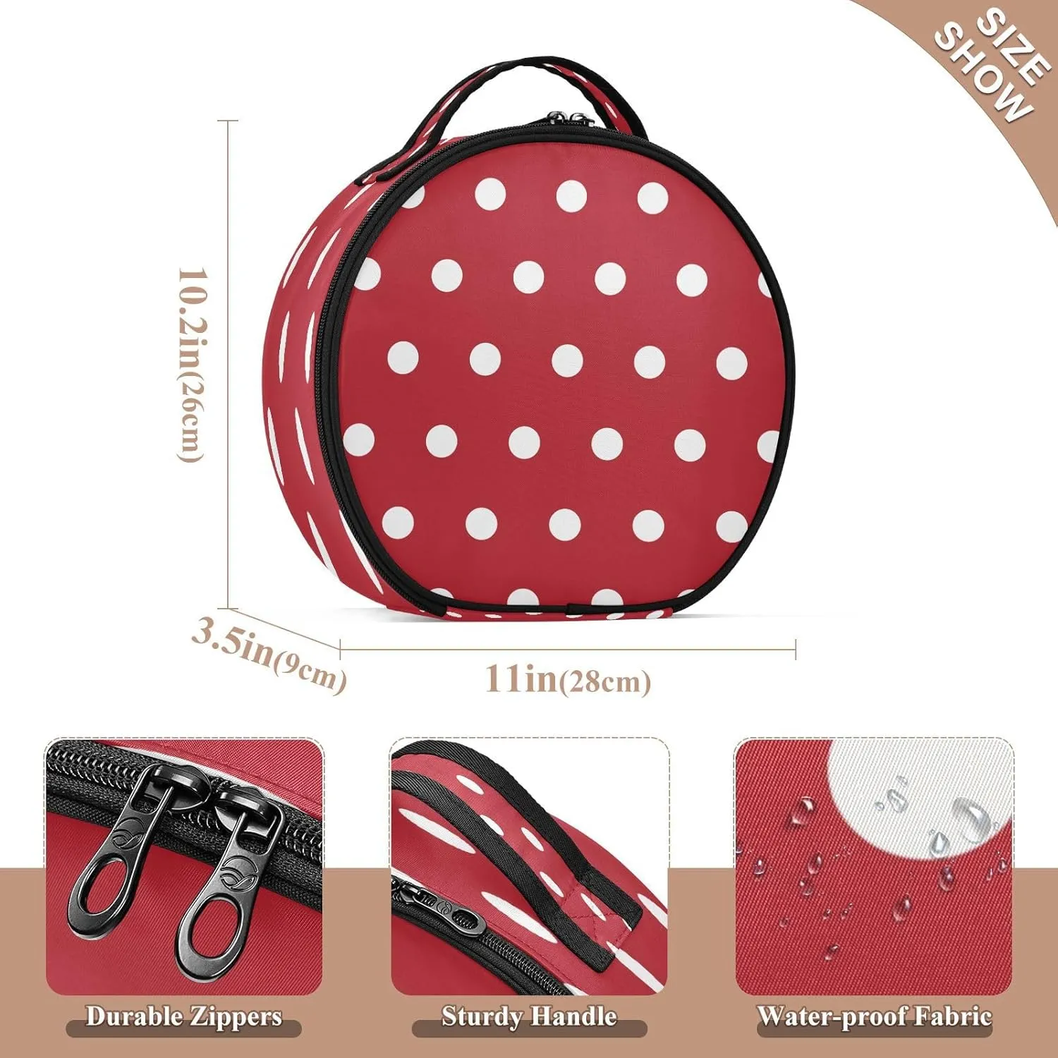 ALAZA White Polka Dots on Red Toiletry Bag Travel Makeup Case Organizer for Women
