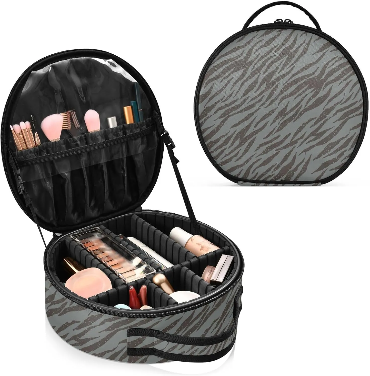 ALAZA Zebra Tiger Stripes Grunge Travel Make Up Organizer Cosmetic Brush Bags Case