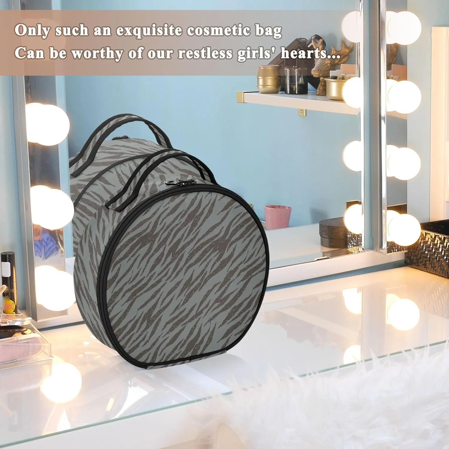 ALAZA Zebra Tiger Stripes Grunge Travel Make Up Organizer Cosmetic Brush Bags Case