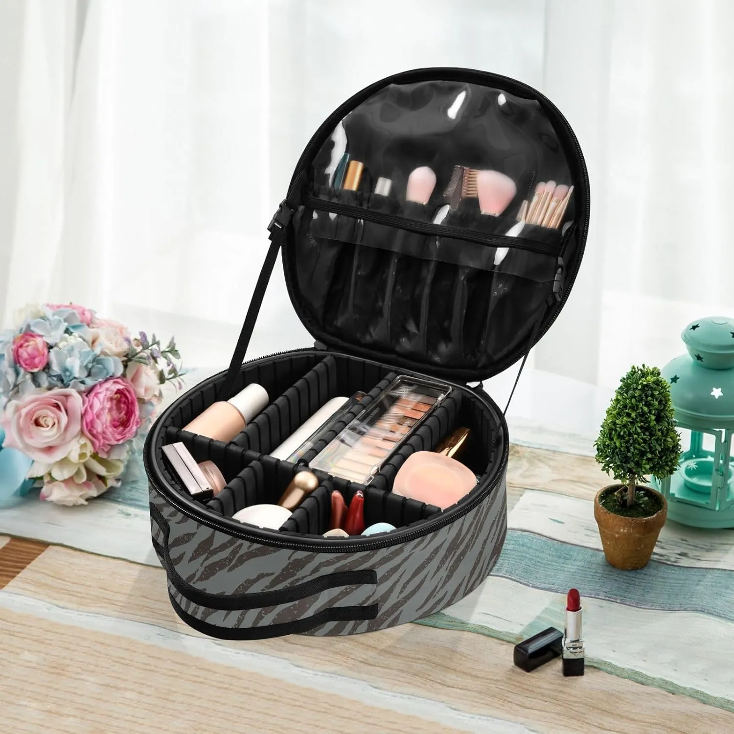 ALAZA Zebra Tiger Stripes Grunge Travel Make Up Organizer Cosmetic Brush Bags Case