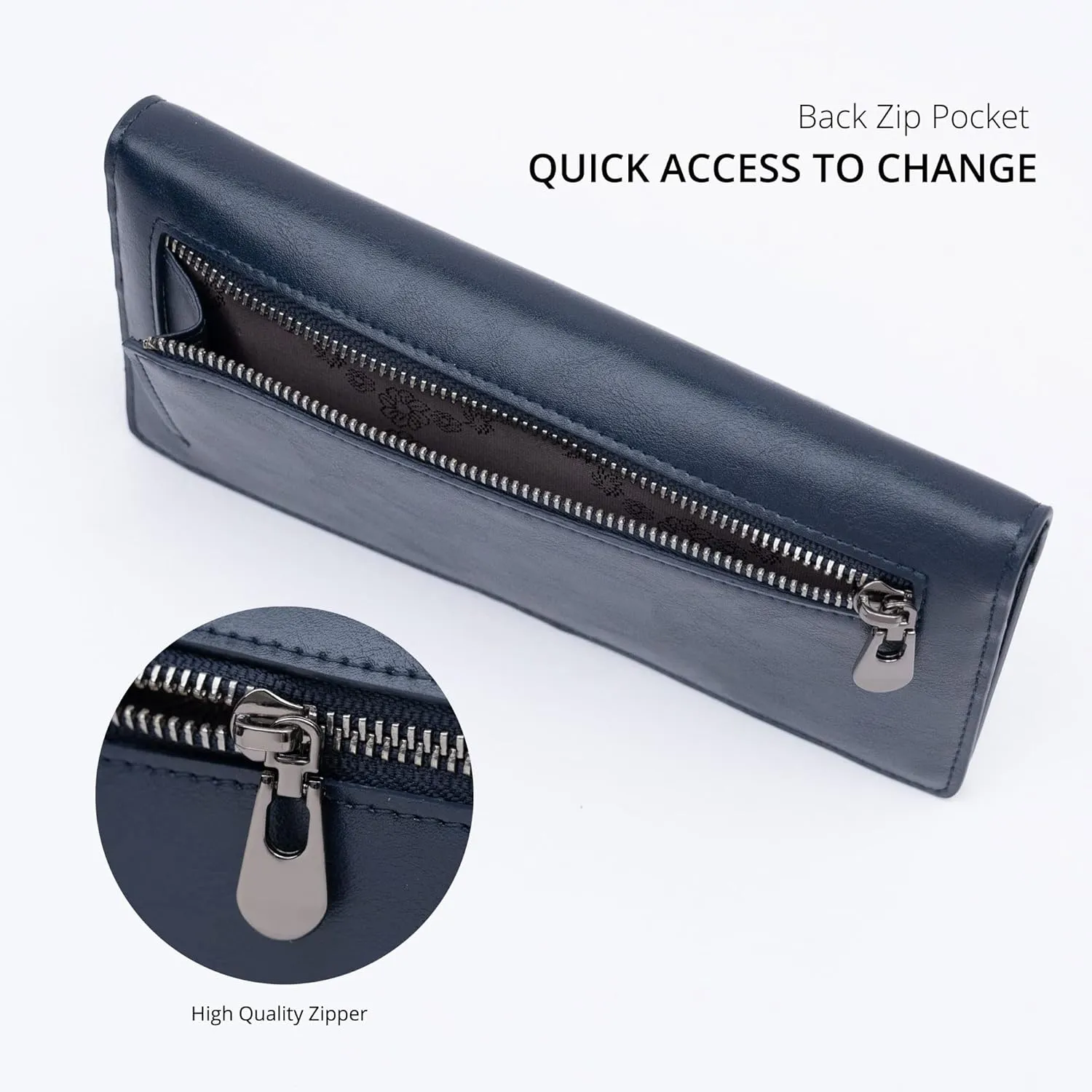 Alldaily Ultra Slim Thin Women Wallet RFID Blocking Credit Card Holder Bifold Long Ladies Billfold (Dark Blue)
