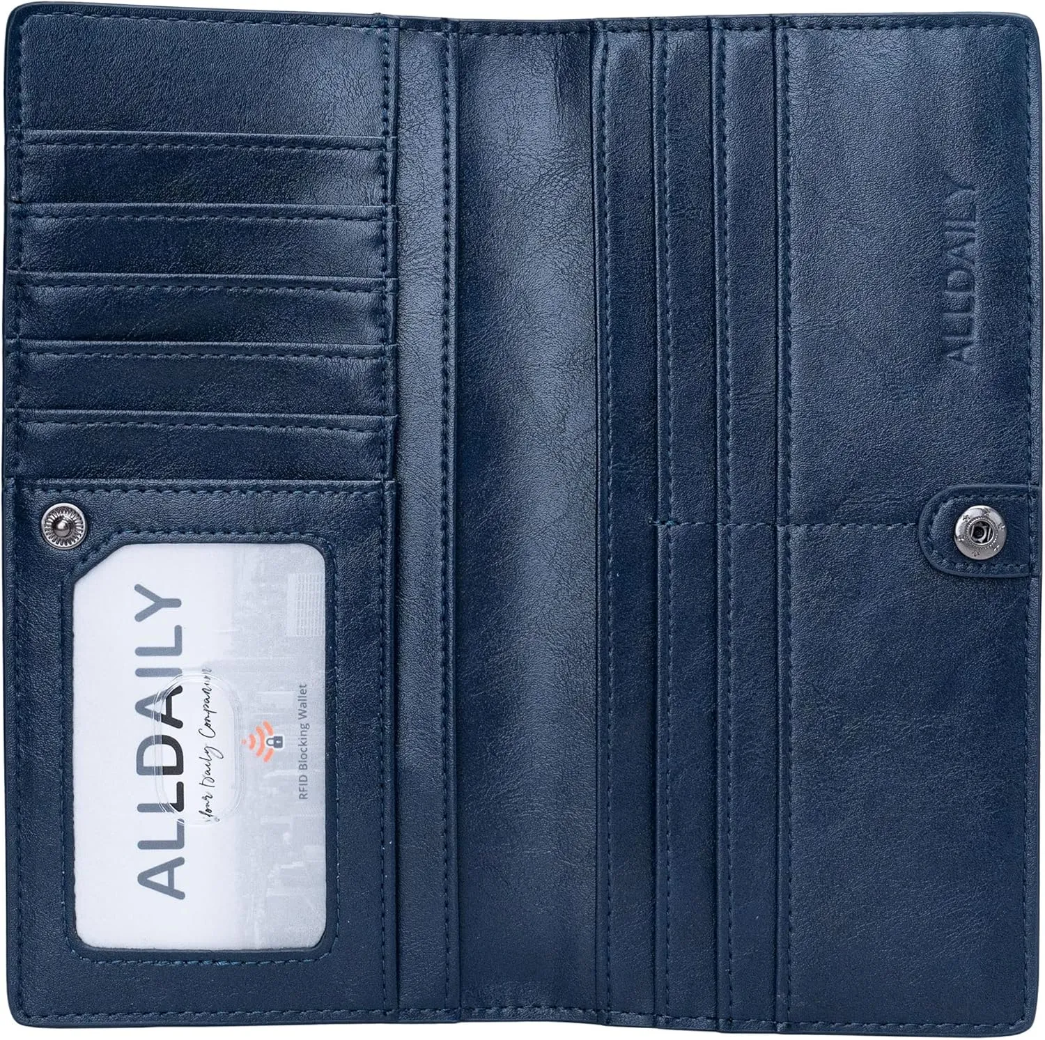 Alldaily Ultra Slim Thin Women Wallet RFID Blocking Credit Card Holder Bifold Long Ladies Billfold (Dark Blue)