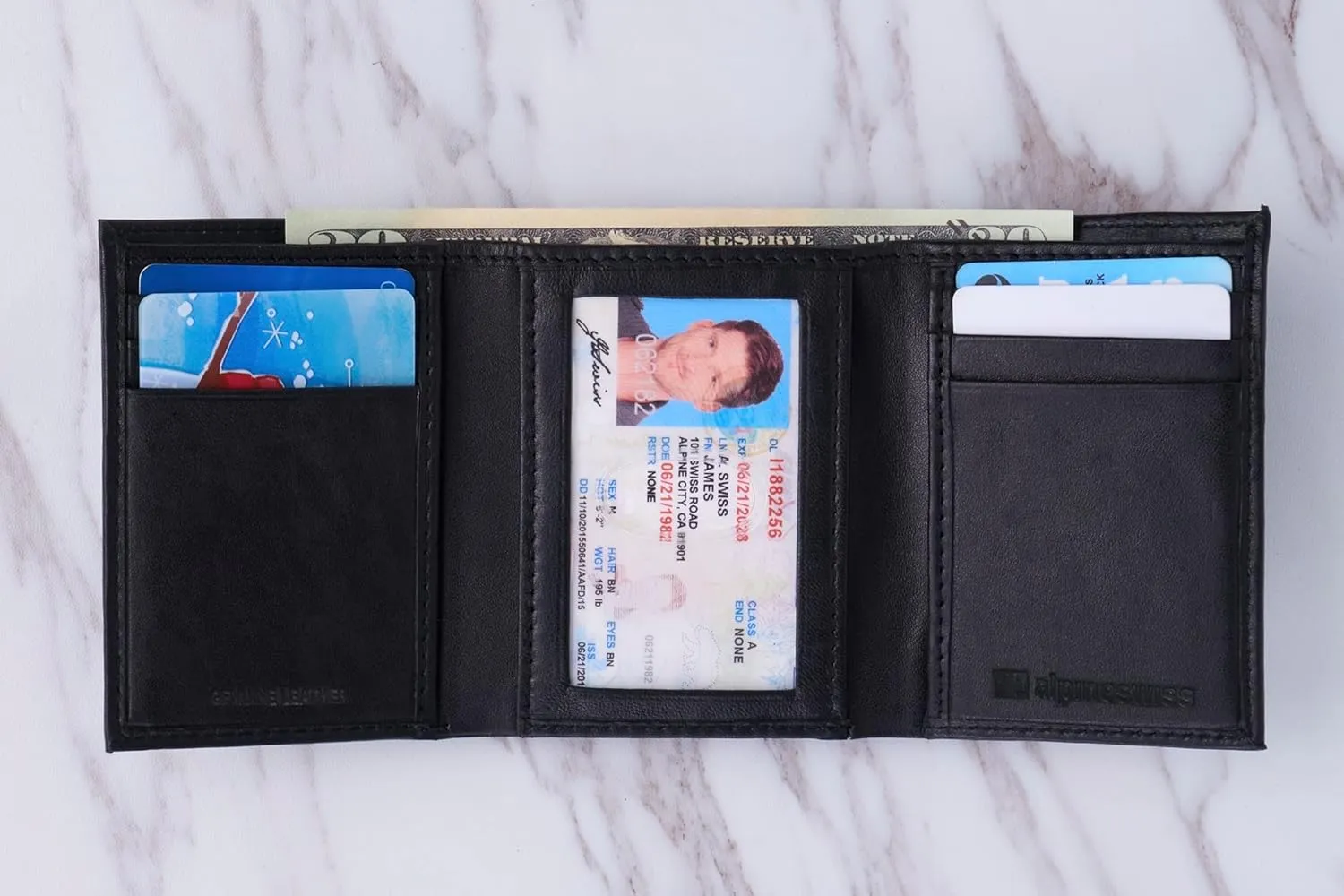 Alpine Swiss Mens Wallet Trifold Bifold Billfolds to choose from Genuine Leather Comes in Gift Bag