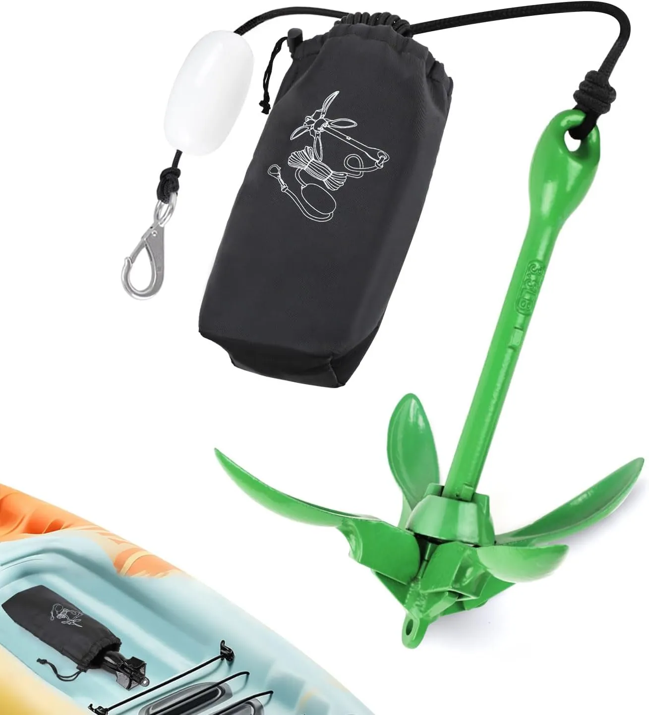 Alpinista Kayak Anchor,3.5 lb Portable Folding Boat Anchor Kit with 40 ft Marine Rope for Kayak, Canoes, Fishing, and Paddle Board Accessories