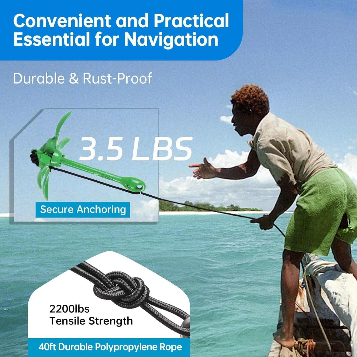 Alpinista Kayak Anchor,3.5 lb Portable Folding Boat Anchor Kit with 40 ft Marine Rope for Kayak, Canoes, Fishing, and Paddle Board Accessories