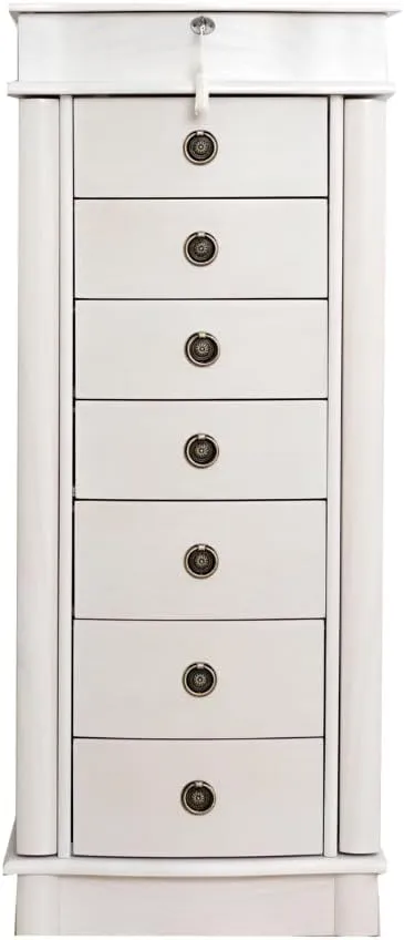 Alveare Home Nara Jewelry Armoire – Locking Storage Organizer with Seven Spacious Drawers, White