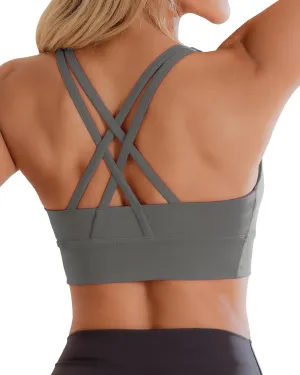 Ama Larsi High Impact Strappy Sports Bra for Women Supportive Padded Crisscross Back Running Yoga Workout Bra