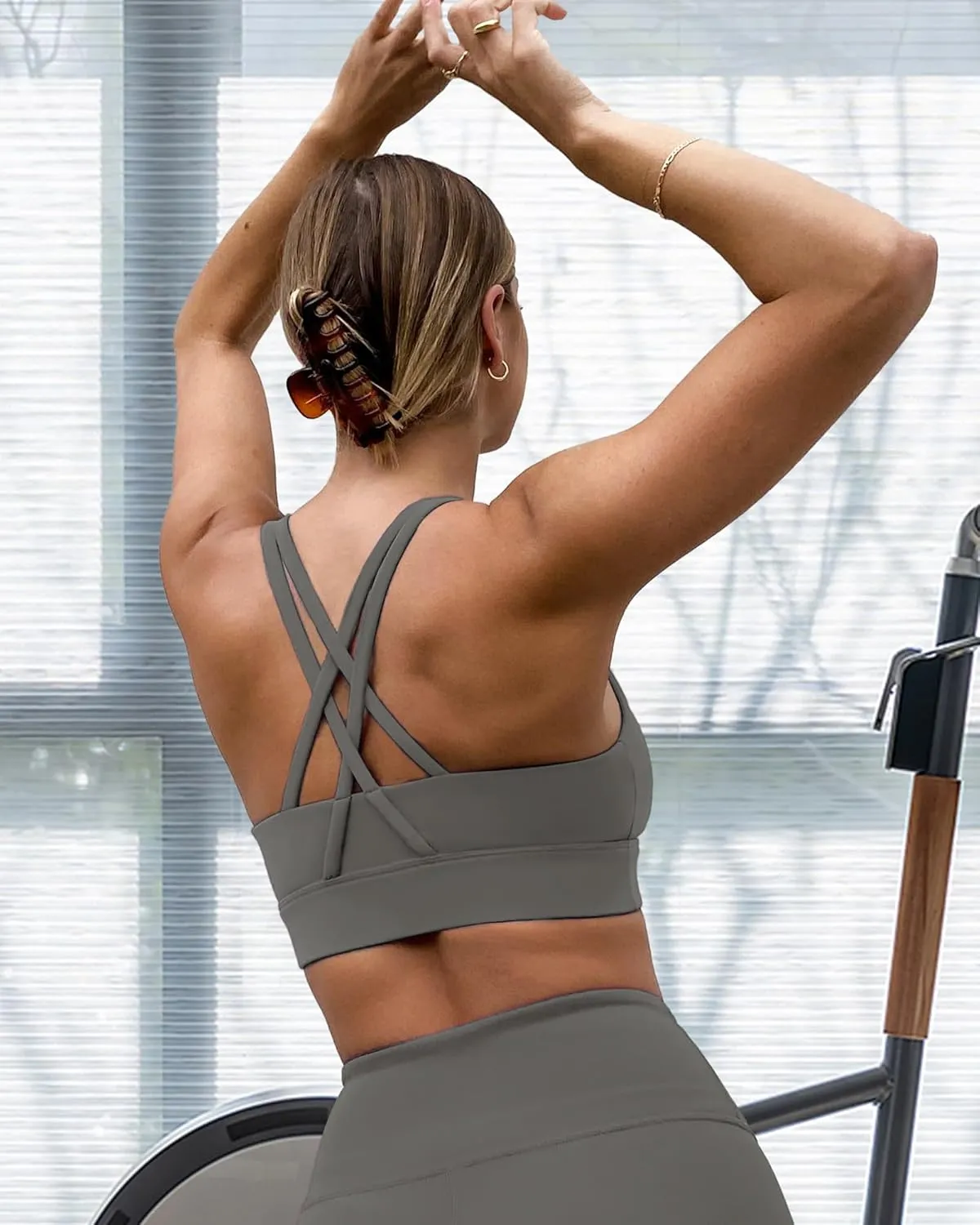 Ama Larsi High Impact Strappy Sports Bra for Women Supportive Padded Crisscross Back Running Yoga Workout Bra