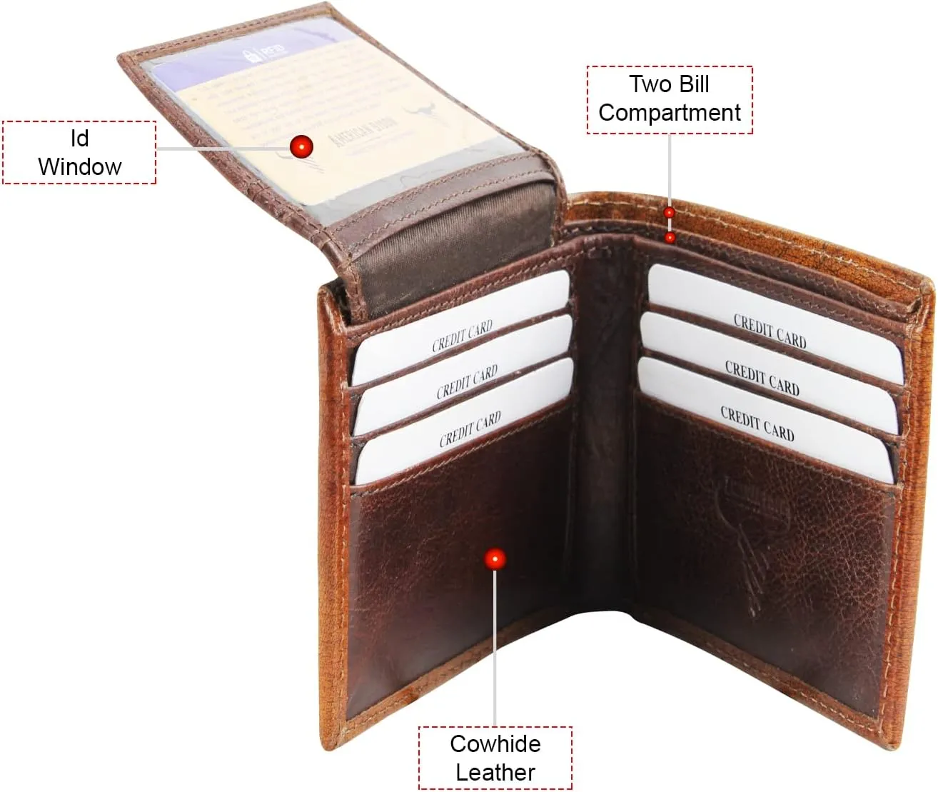 American Bison RFID Wallet for Men – Hand-Tooled Floral Cowhide Leather Bifold Wallet with Gift Box (Light Brown)