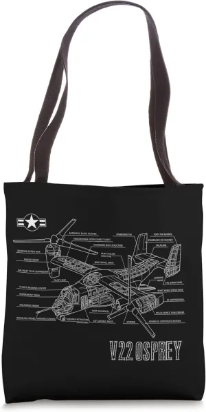 American V/STOL Military Aircraft V22 Osprey Blueprint Tote Bag