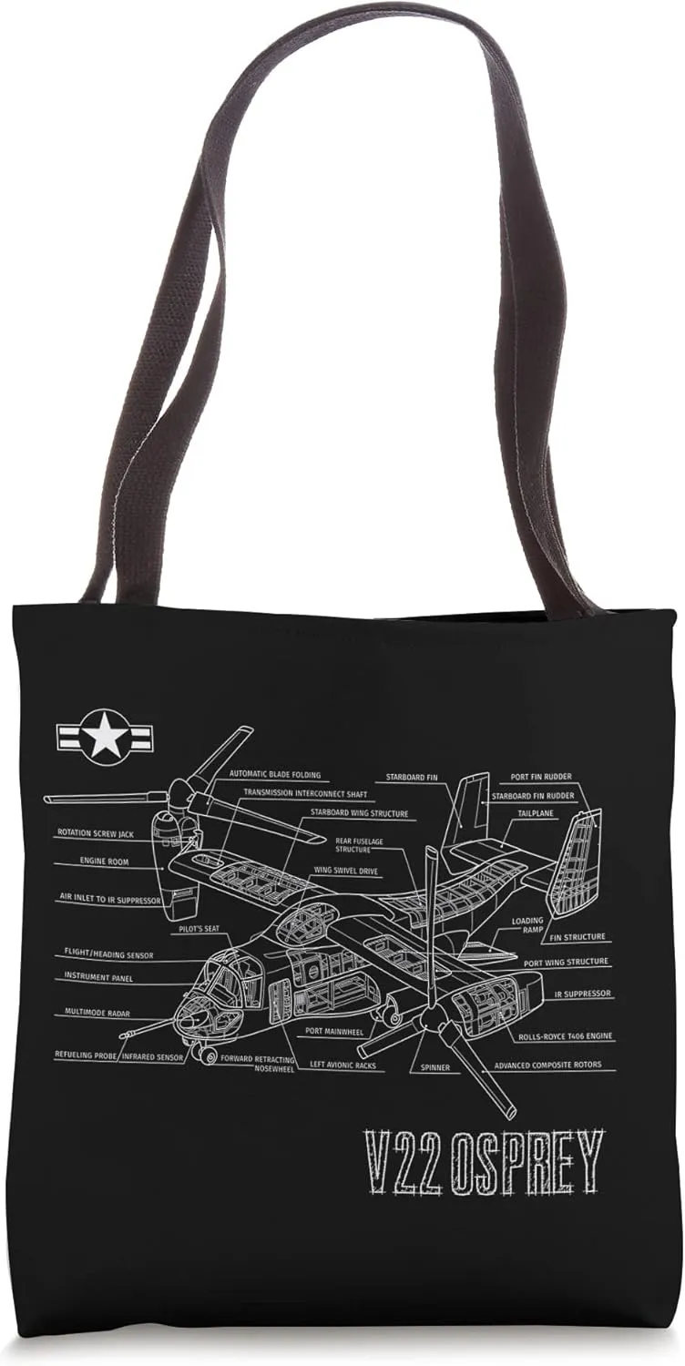 American V/STOL Military Aircraft V22 Osprey Blueprint Tote Bag