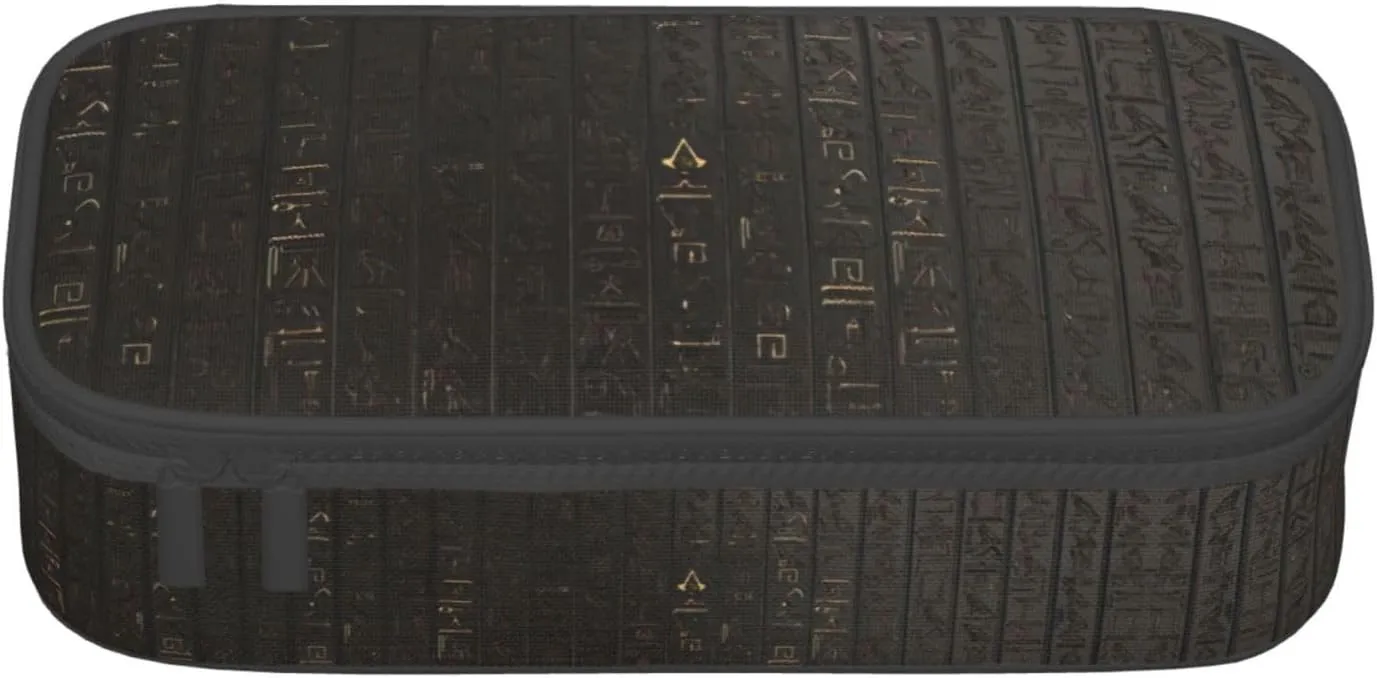 Ancient Egyptian Hieroglyph Print Pencil Case,Pencil Pouch With Zipper Compartments,Pen Holder Bag/Organizer
